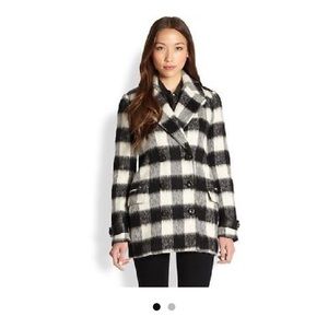 Mackage wool leather check black white coat
